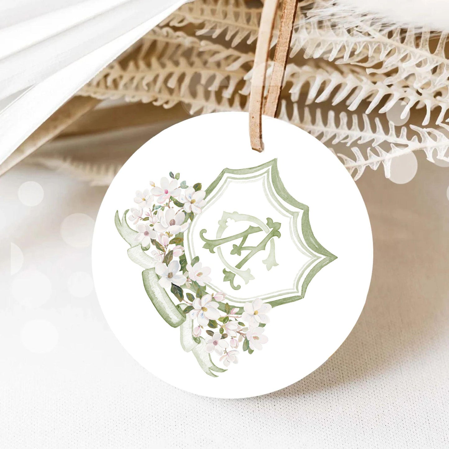 Magnolia Greenery Flower Watercolor Wedding Crest - Monogram Crest - Magnolia Floral Watercolor Wedding Crest - Romantic Wedding Crest