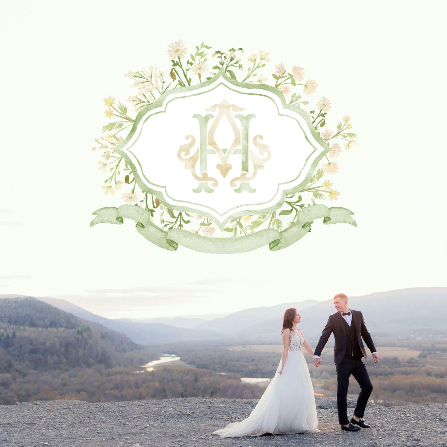 White WildFlower Wedding Crest - Monogram Crest - WildFlower Floral Luxury Watercolor Wedding Crest - Romantic Wedding Crest