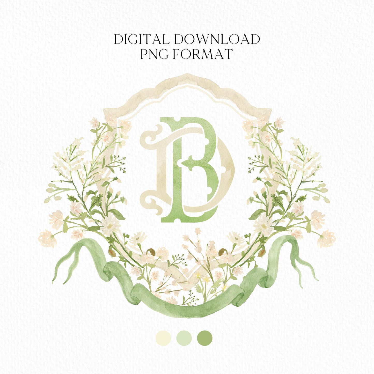 White WildFlower Wedding Crest - Monogram Crest - WildFlower Floral Luxury Watercolor Wedding Crest - Romantic Wedding Crest