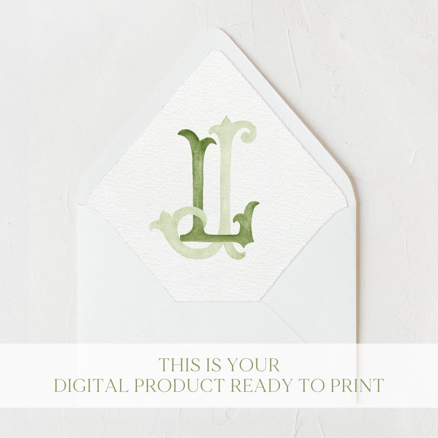 Watercolor Wedding Monogram JL – Classic Initial Crest (Digital Download)