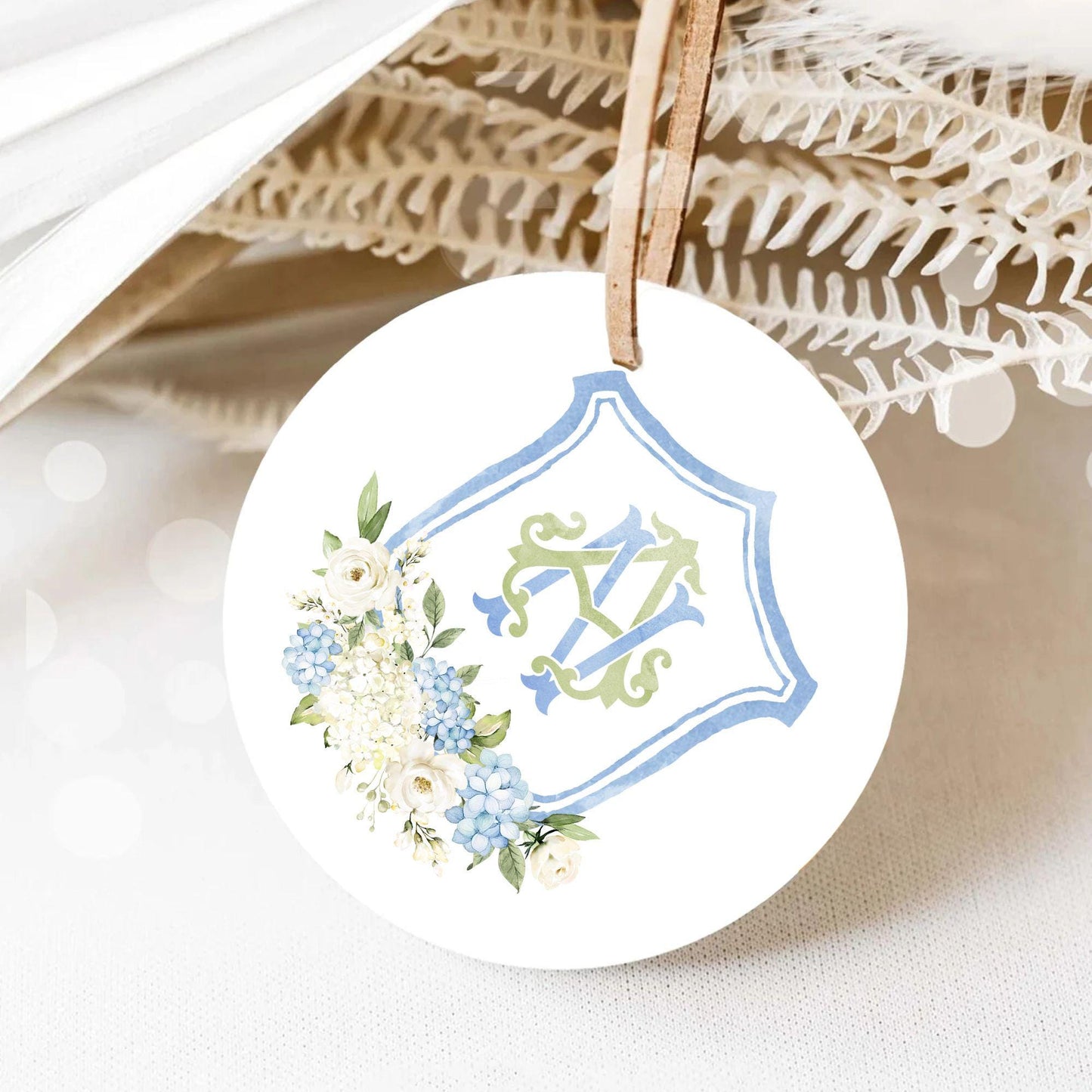 Dusty Blue Hydrangea Flower Wedding Crest - Monogram Crest - Hydrangea Floral Luxury Watercolor Wedding Crest - Romantic Wedding Crest
