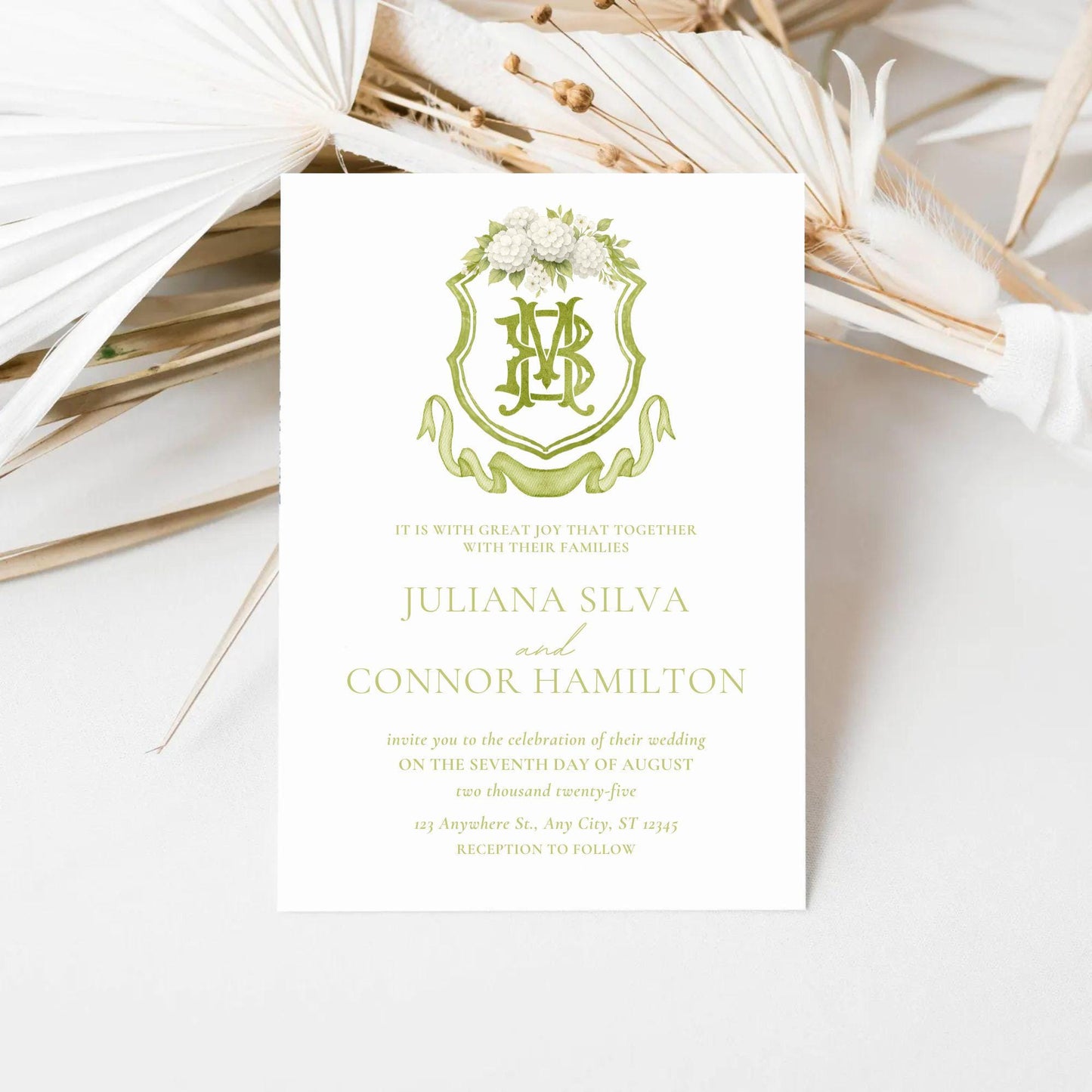White Hydrangea Flower Wedding Crest - Monogram Crest - Hydrangea Floral Watercolor Wedding Crest - Romantic Wedding Crest - Boho Hydrangea