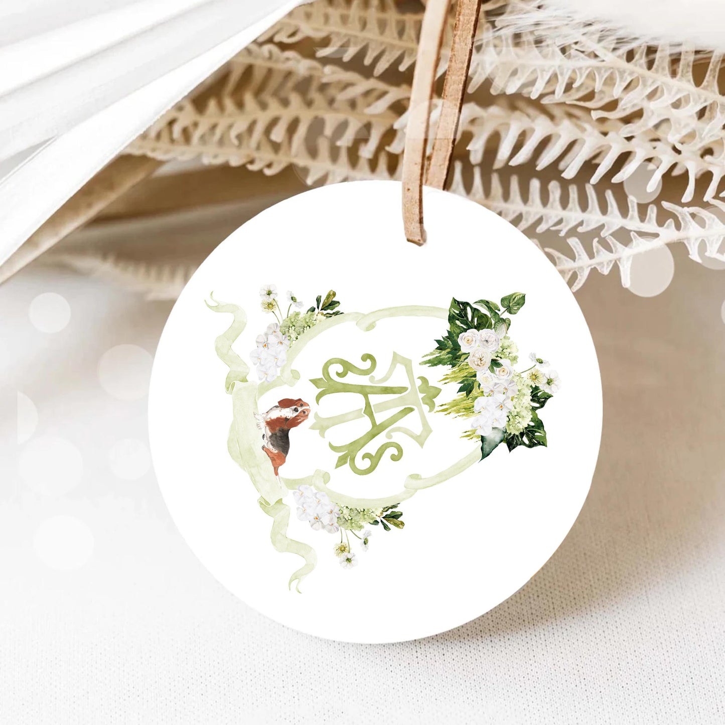 Hydrangea Macrophylla Green Flower Wedding Crest, Monogram Crest, Lush bright Greenery Floral Watercolor Wedding Crest, Hydrangea Crest
