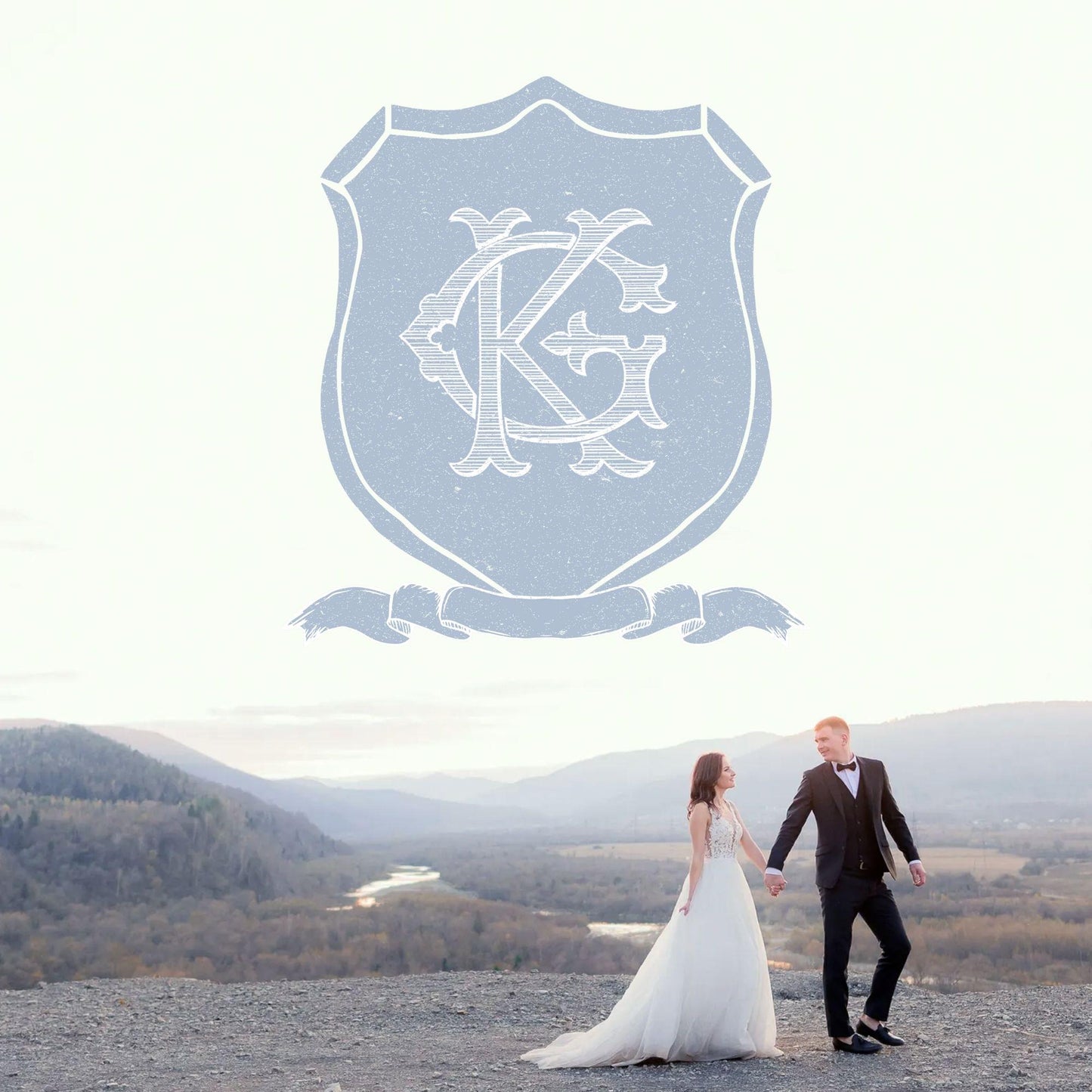 Vintage Blue Simple Crest - Monogram Crest - Luxury Line art Wedding Crest - Romantic Wedding Crest