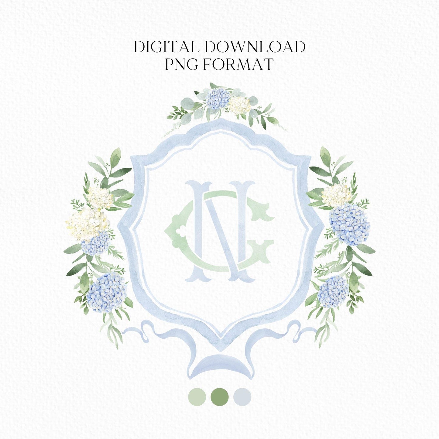 Hydrangea Flower Wedding Crest - Monogram Crest - Hydrangea Floral Luxury Watercolor Wedding Crest - Romantic Wedding Crest- Boho Hydrangea