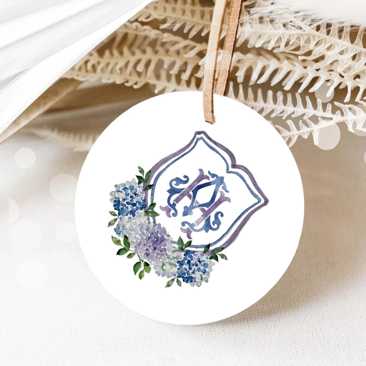 Navy Blue Hydrangea Flower Wedding Crest - Monogram Crest - Purple Hydrangea White Floral Watercolor Wedding Crest Romantic Wedding Crest