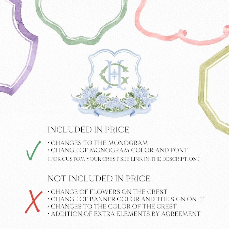 Blue Hydrangea Flower Wedding Crest - Monogram Crest