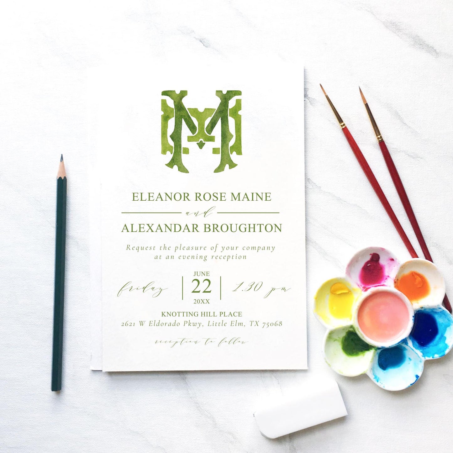 Watercolor Wedding Monogram EM/ME - Classic Design (Digital Download)
