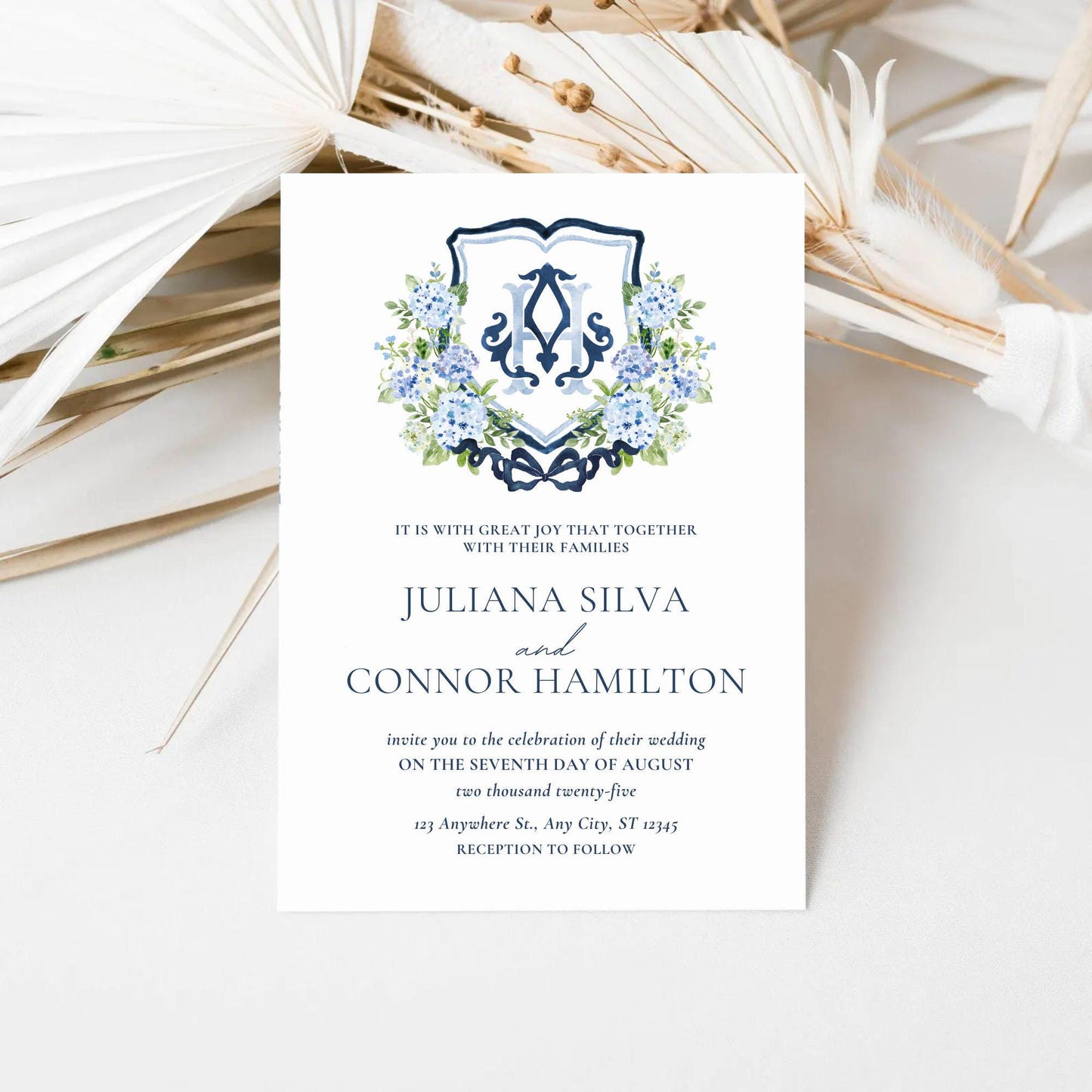 Hydrangea Flower Wedding Crest - Monogram Crest - Hydrangea Floral Luxury Watercolor Wedding Crest - Romantic Wedding Crest- Boho Hydrangea