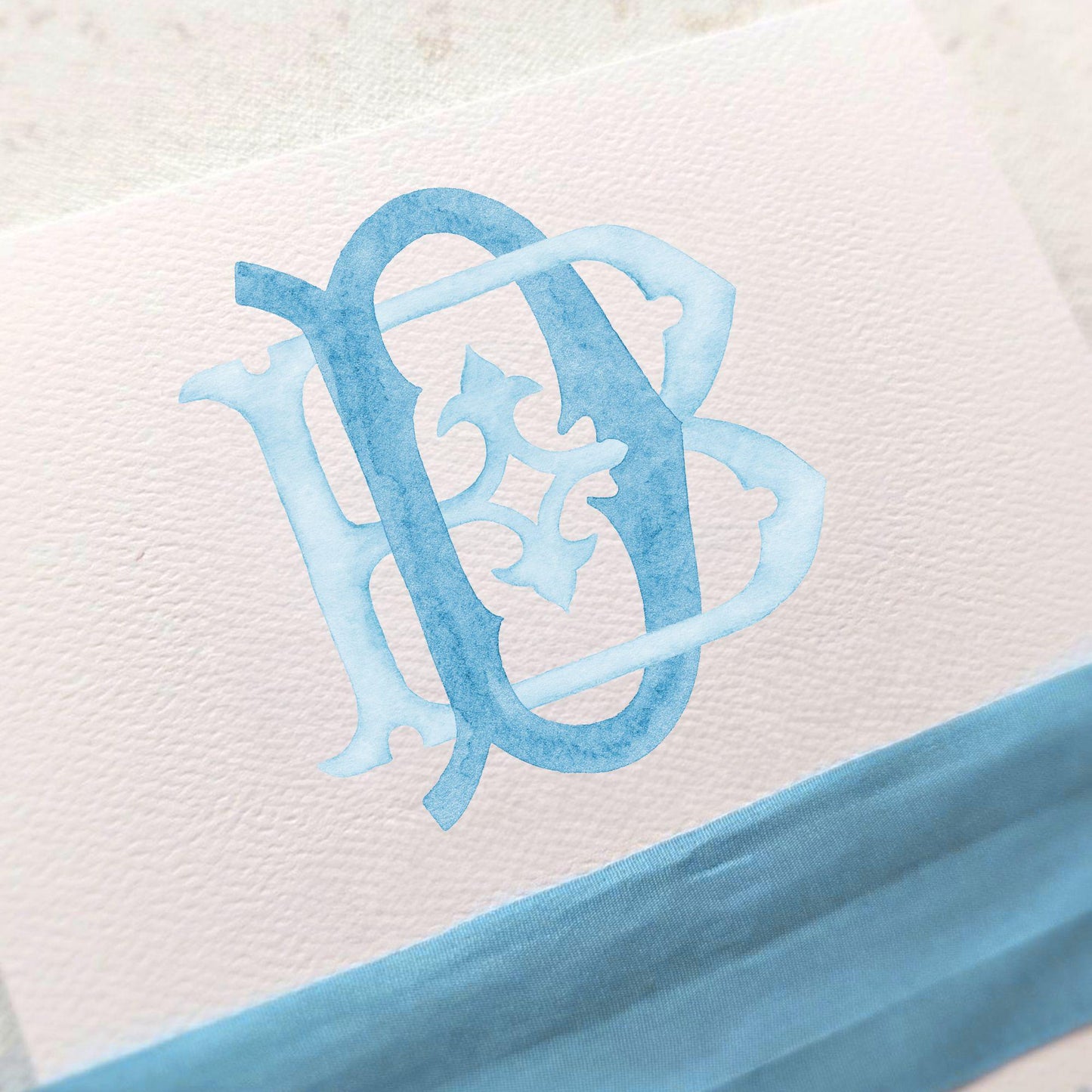 Watercolor Wedding Monogram DB – Classic Initial Crest (Digital Download)