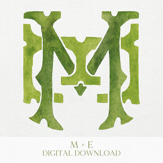Watercolor Wedding Monogram EM/ME - Classic Design (Digital Download)