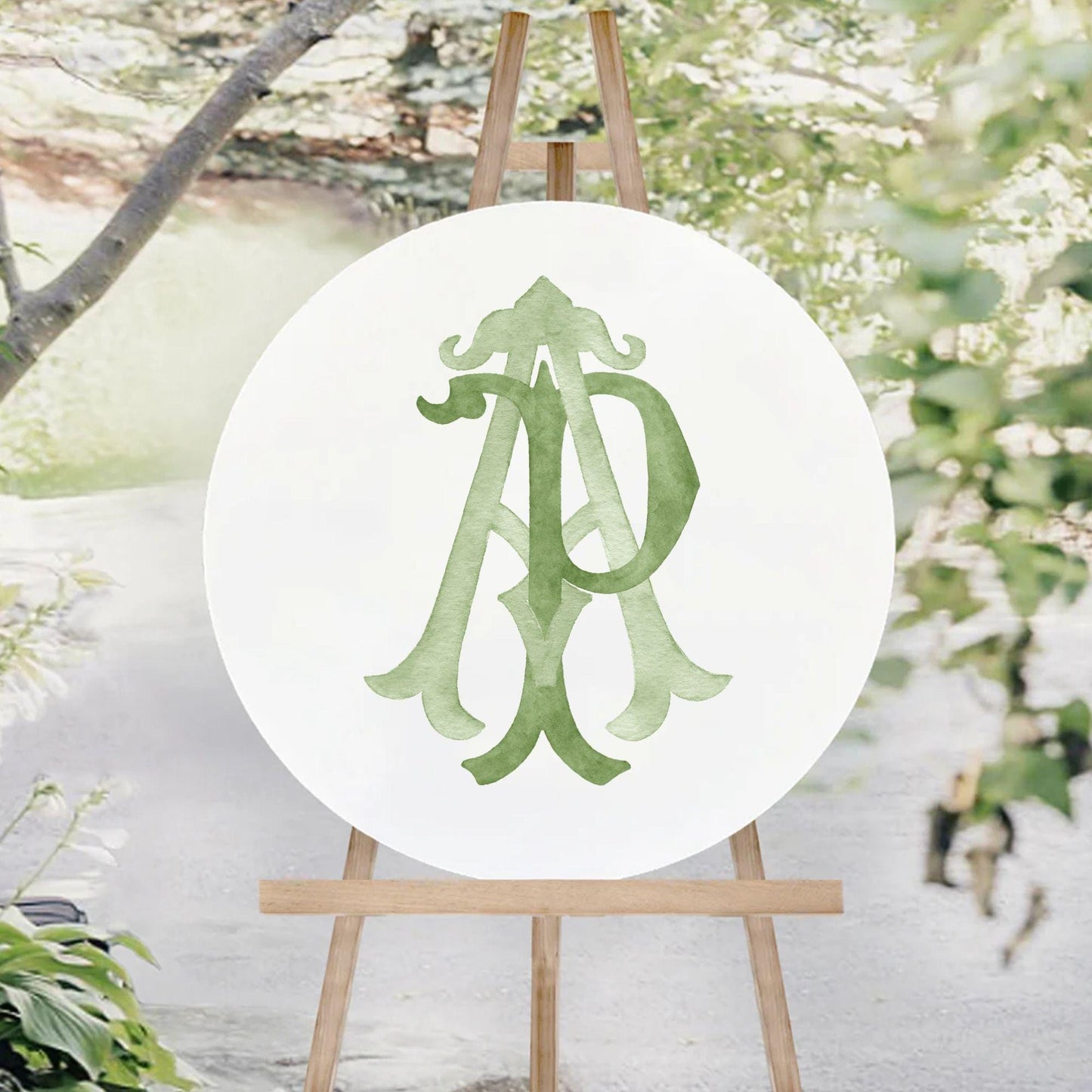 Watercolor Wedding Monogram – AP/PA Initial Crest (Digital Download)