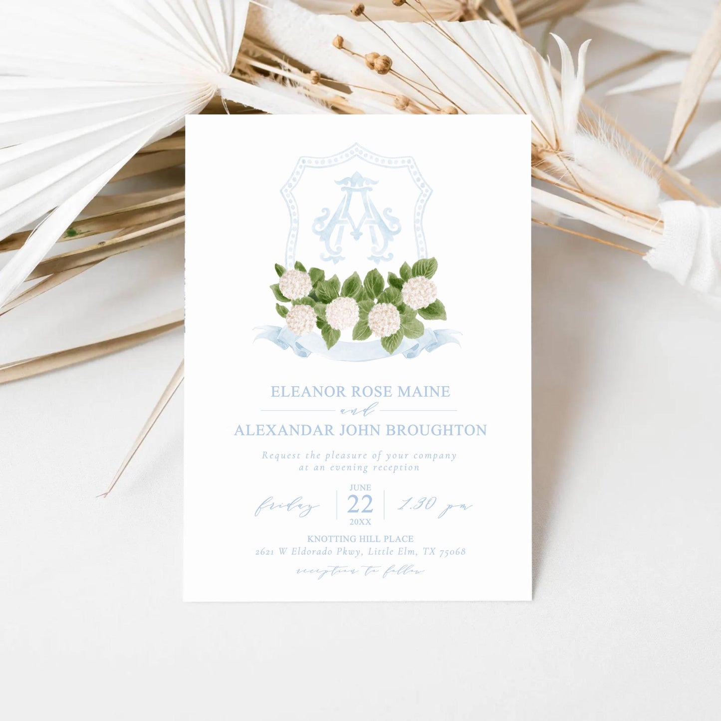 Hydrangea White Flower Wedding Crest - Monogram Crest - White Hydrangea Floral Luxury Watercolor Wedding Crest - Romantic Wedding Crest
