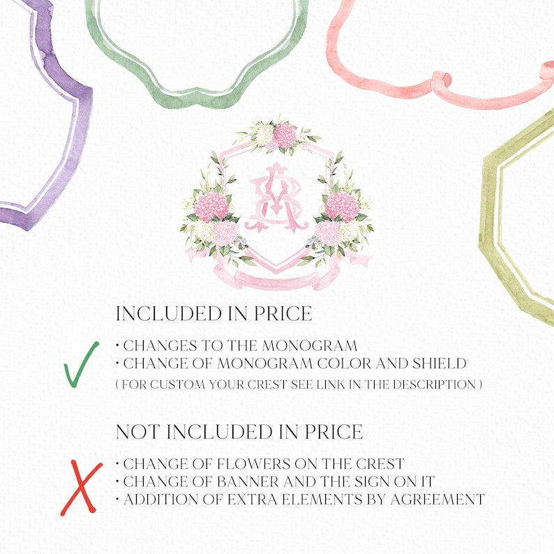 Pink Hydrangea Flower Wedding Crest - Monogram Crest