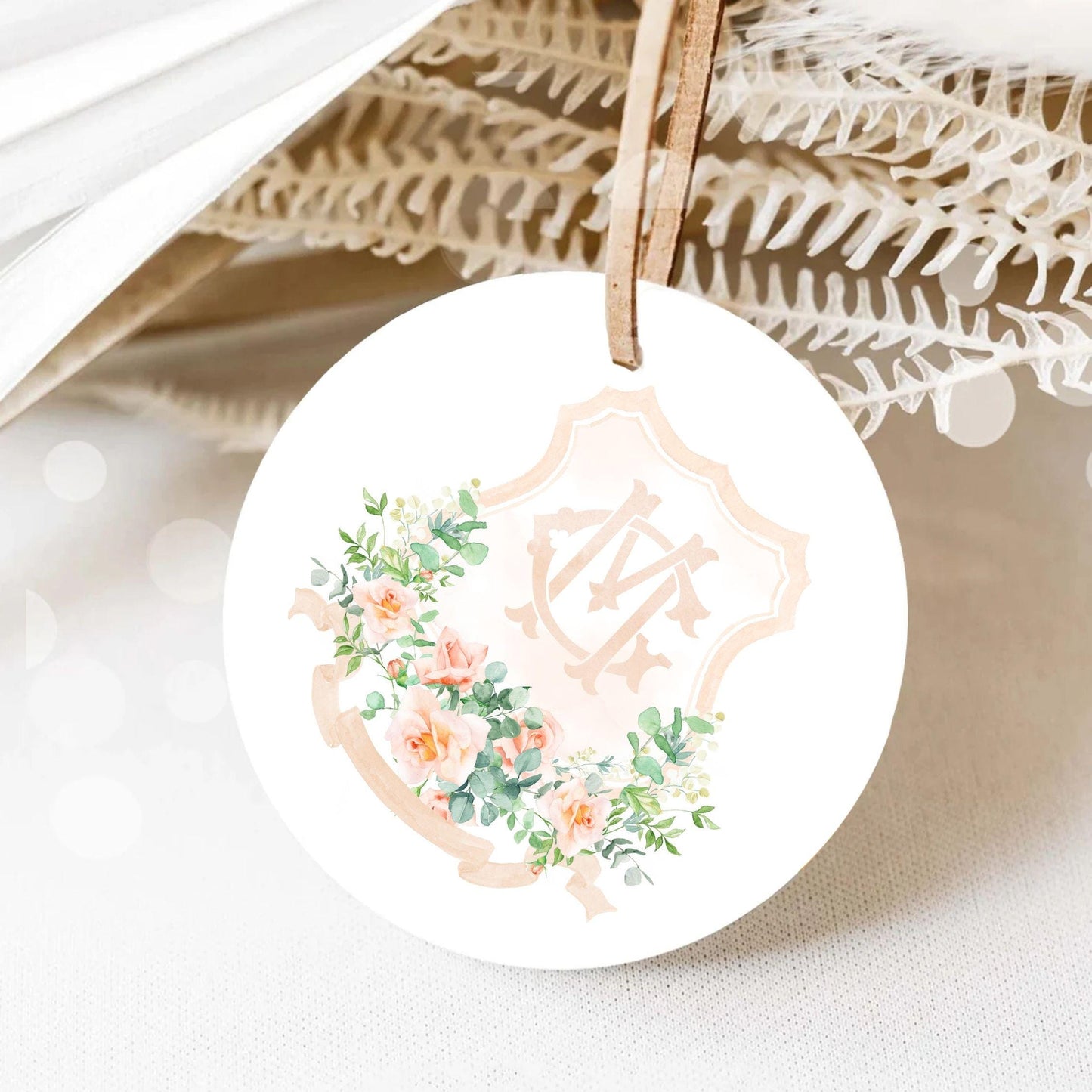 Peach Greenery Floral Eucalyptus watercolor Wedding Crest - Monogram Crest - Floral Luxury Watercolor Wedding Crest - Romantic Wedding Crest