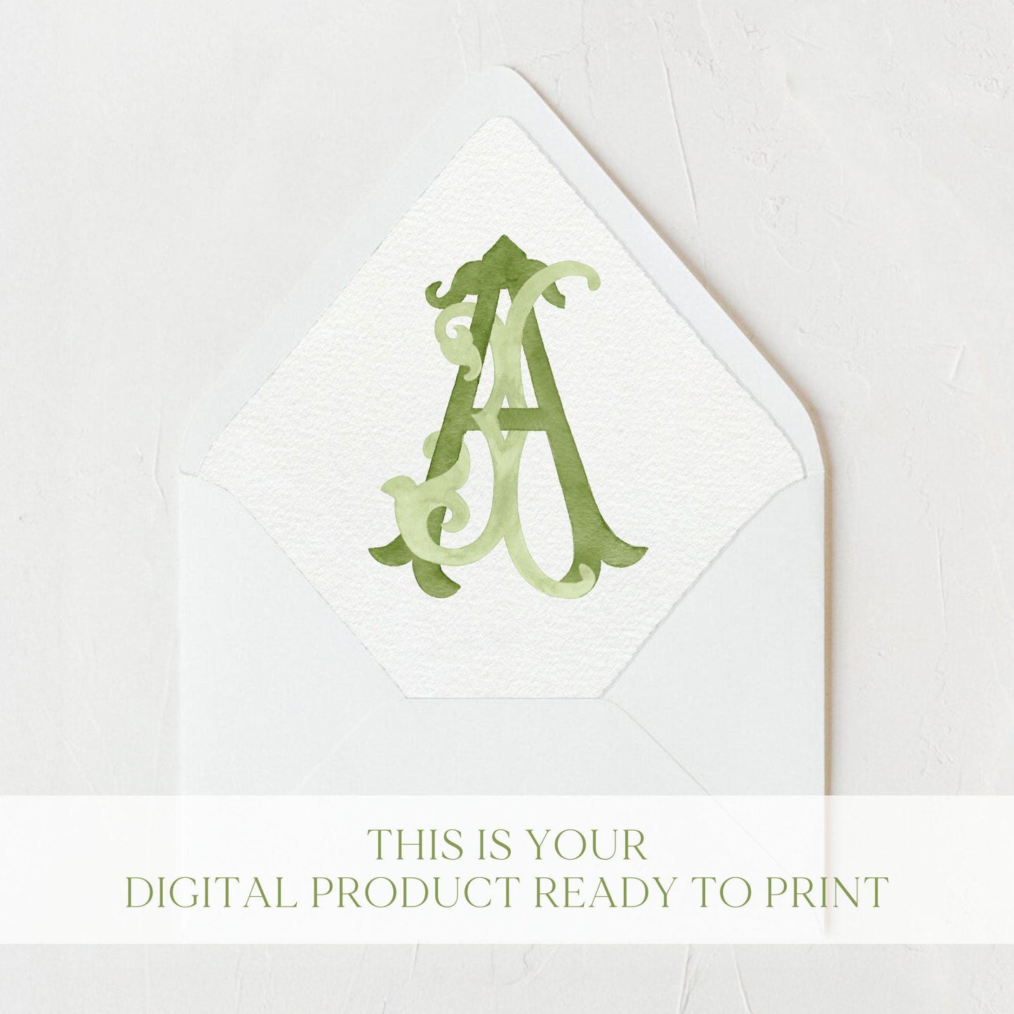 Watercolor Wedding Monogram - AJ Initial Crest (Digital Download)