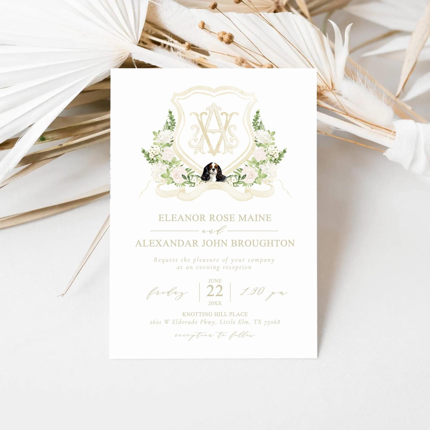 Hydrangea White Rose Greenery Flower Wedding Crest - Monogram Crest - Hydrangea White Floral Watercolor Wedding Crest Romantic Wedding Crest