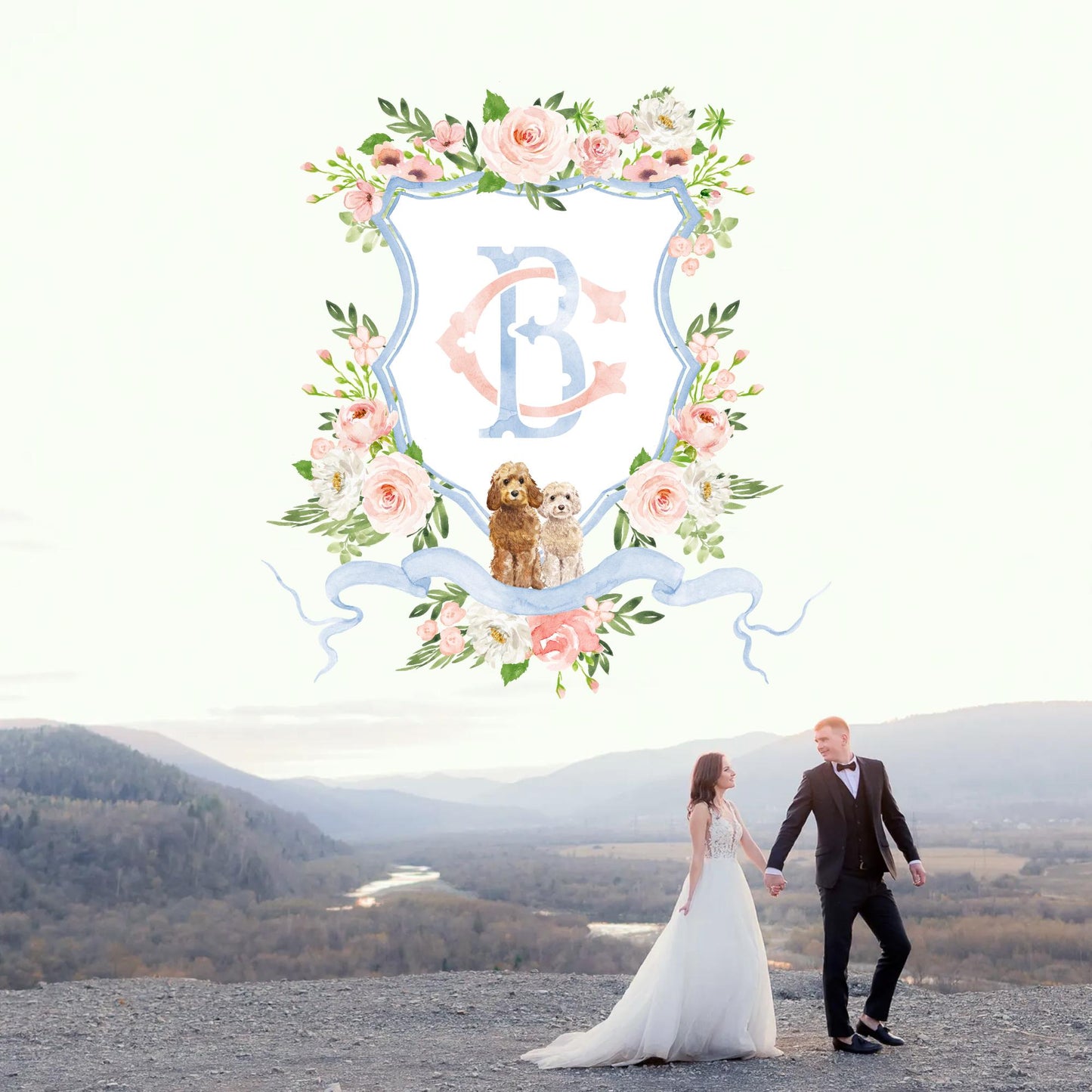 Blush Peony Floral Rustic Greenery Flower Wedding Crest - Monogram Crest - Floral Watercolor Wedding Crest - Romantic Wedding Crest