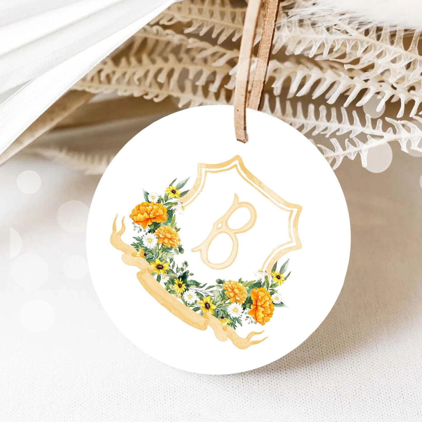 Marigold Floral Watercolor Wedding Crest - Monogram Crest - Dainty Floral Watercolor Wedding Crest - Romantic Wedding Crest