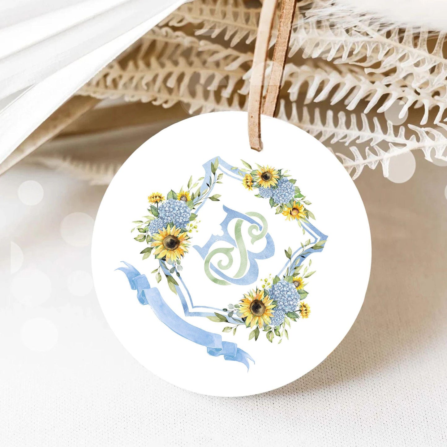 Sunflowers Dusty Blue Hydrangea Flower Wedding Crest - Monogram Crest - Hydrangea Floral Luxury Watercolor Wedding Crest - Wedding Crest