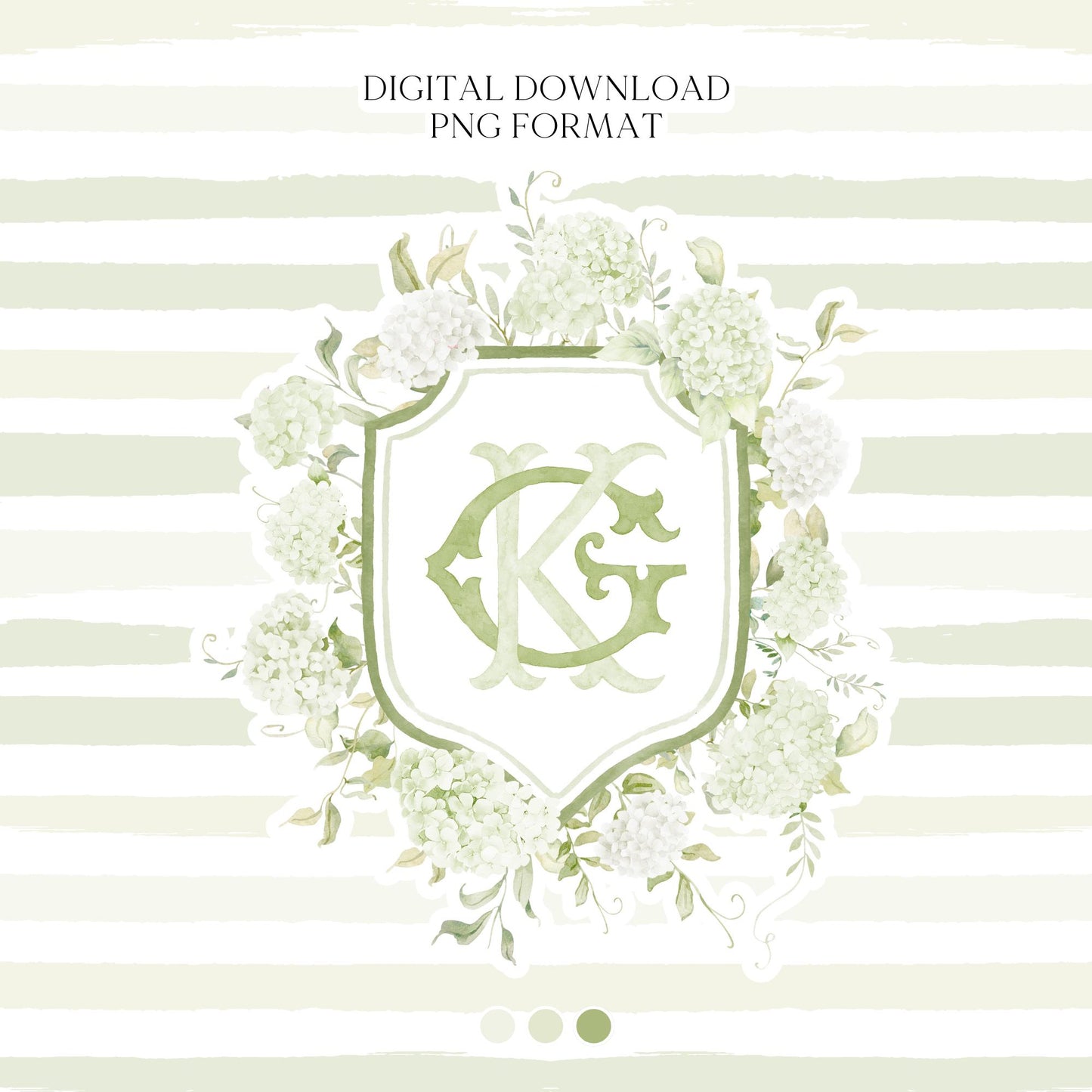 Light Green Hydrangea Flower Wedding Crest - Monogram Crest - Hydrangea White Floral Luxury Watercolor Wedding Crest