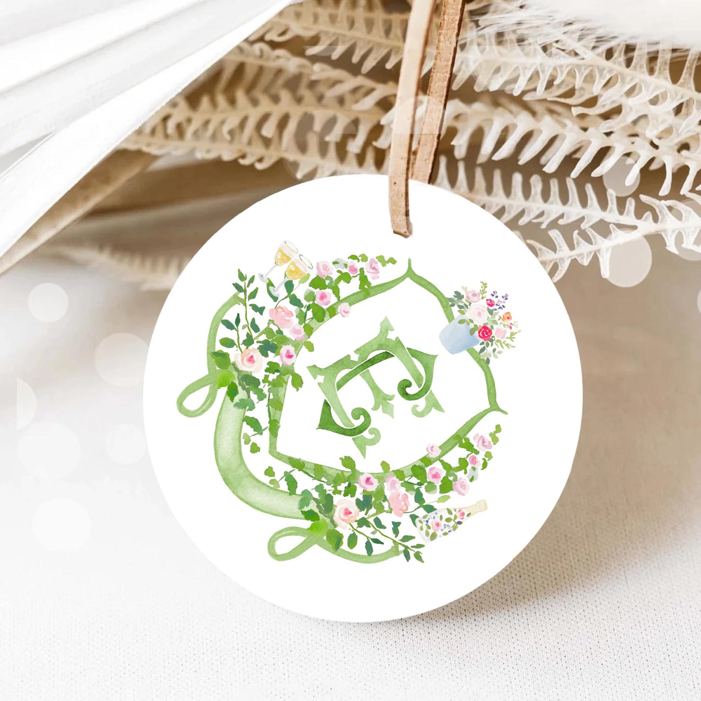 Pastel Roses Pink Greenery Flower Wedding Crest - Monogram Crest - Pink Blush Floral Watercolor Wedding Crest - Romantic Wedding Crest