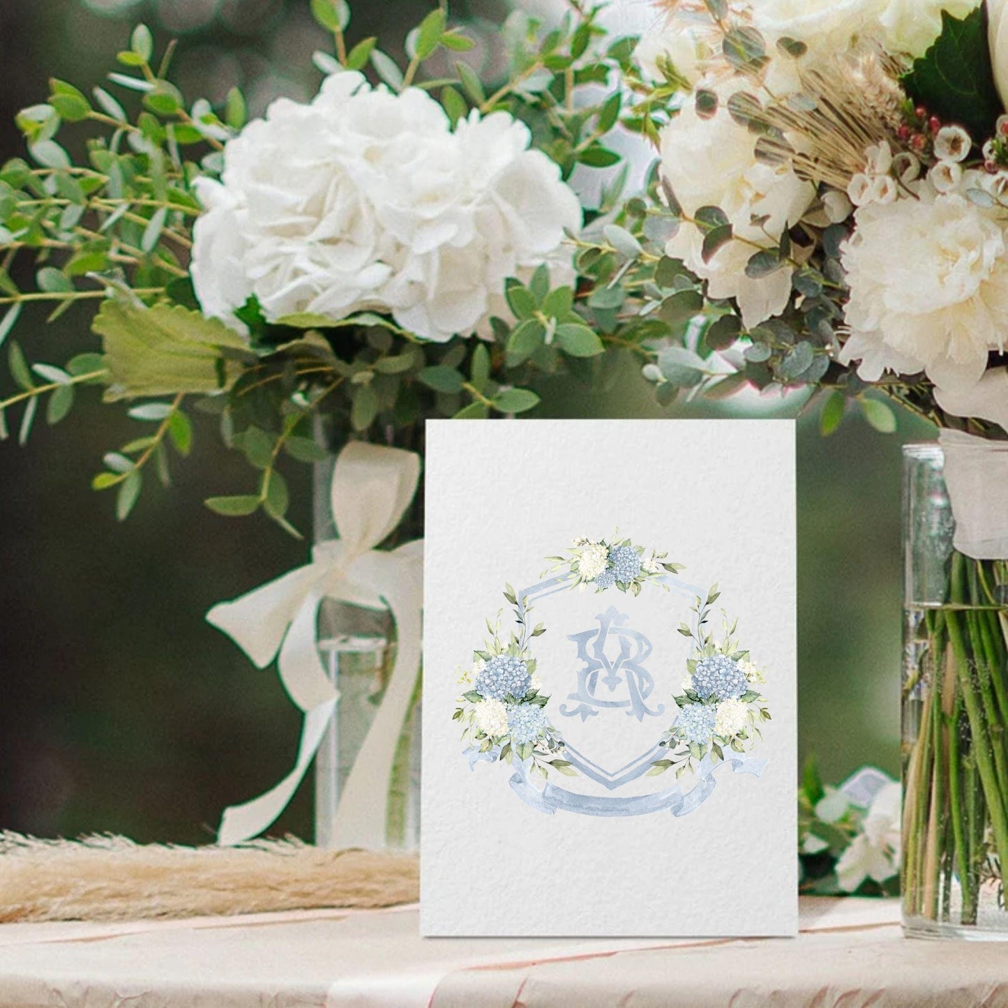 Hydrangea Flower Wedding Crest - Monogram Crest - Hydrangea Floral Luxury Watercolor Wedding Crest - Romantic Wedding Crest- Boho Hydrangea