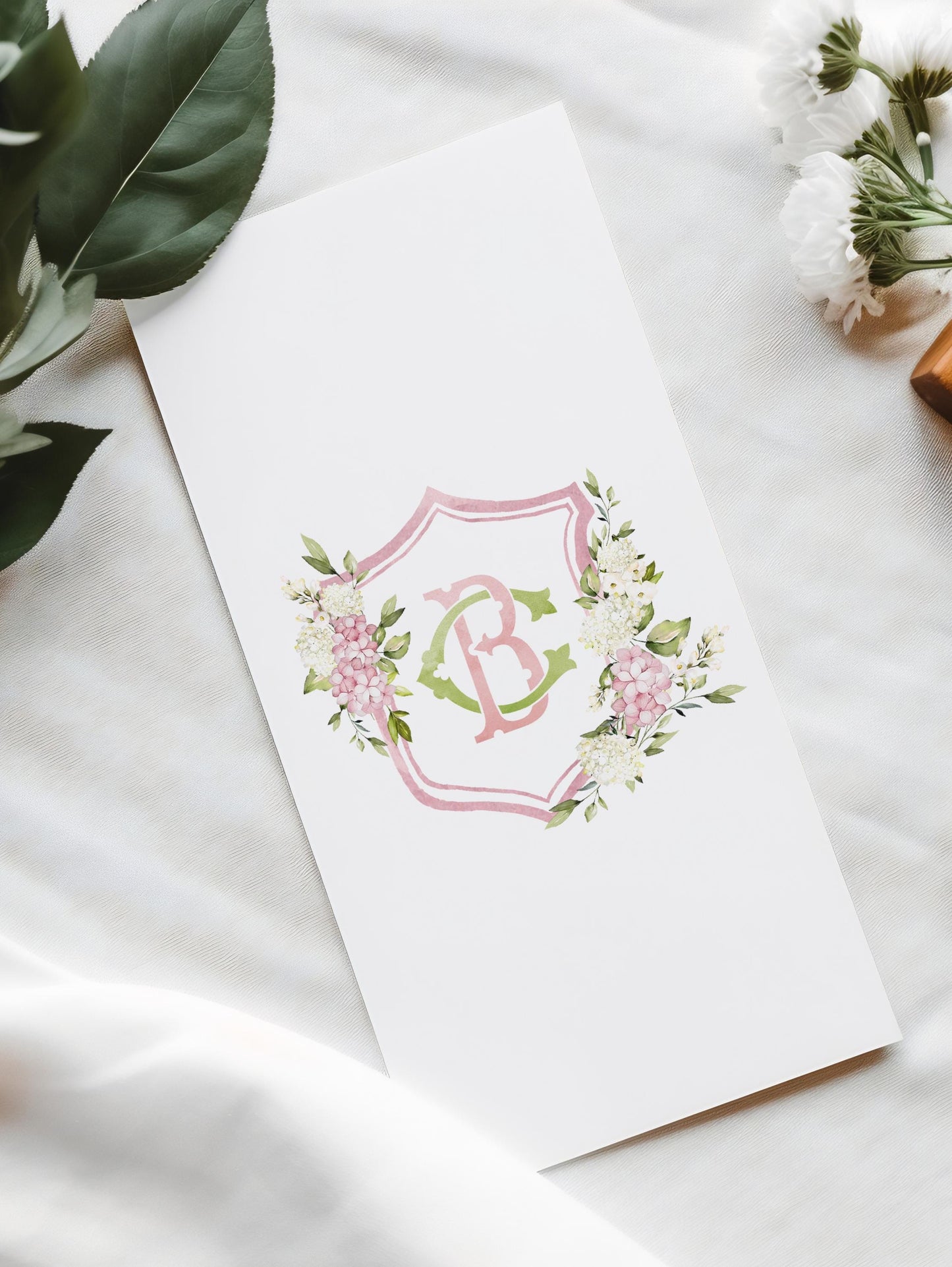 Pink Hydrangea Flower Wedding Crest - Monogram Crest - Hydrangea Floral Luxury Watercolor Wedding Crest - Romantic Wedding Crest
