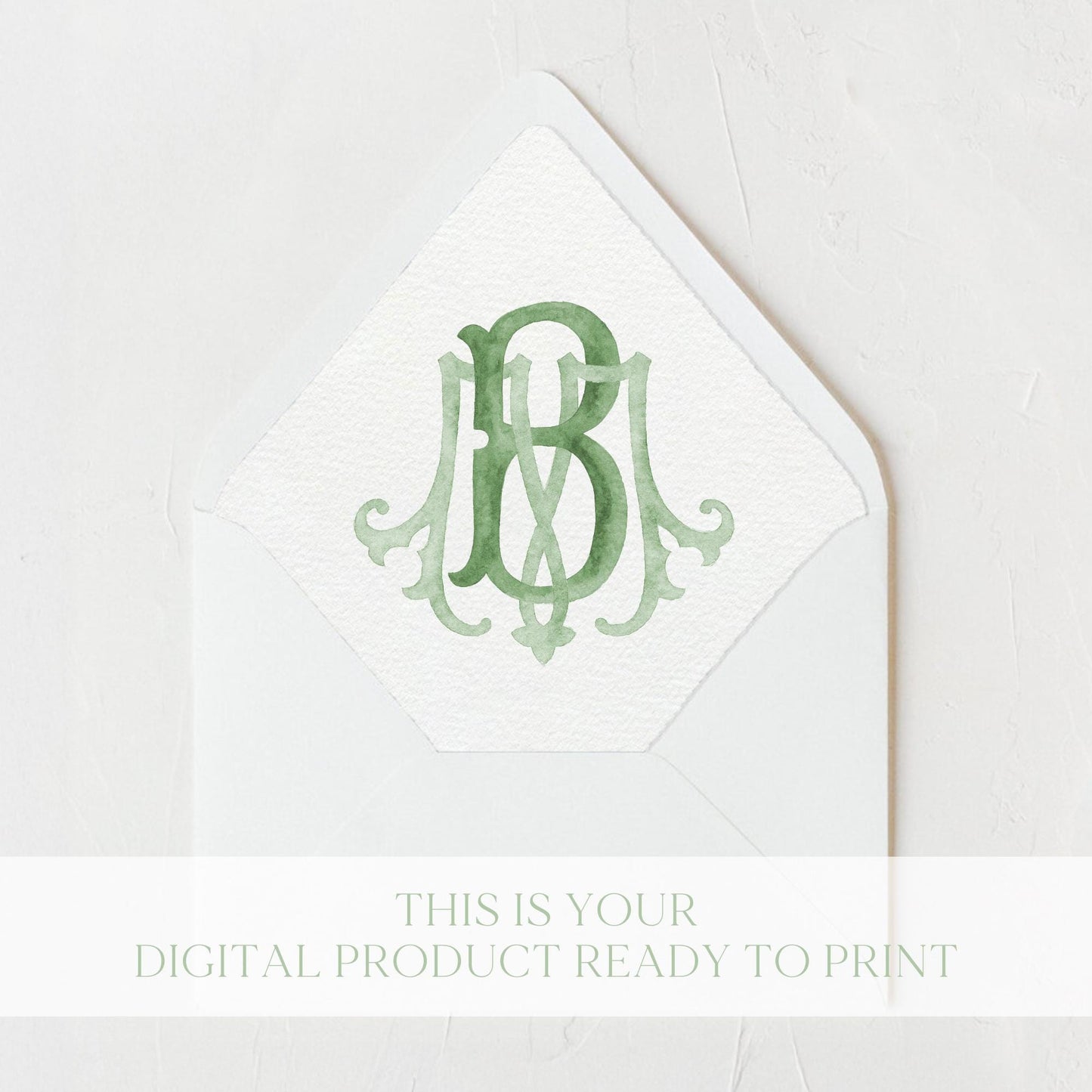 Watercolor Wedding Monogram – Classic MB Letter Crest (Digital Download)