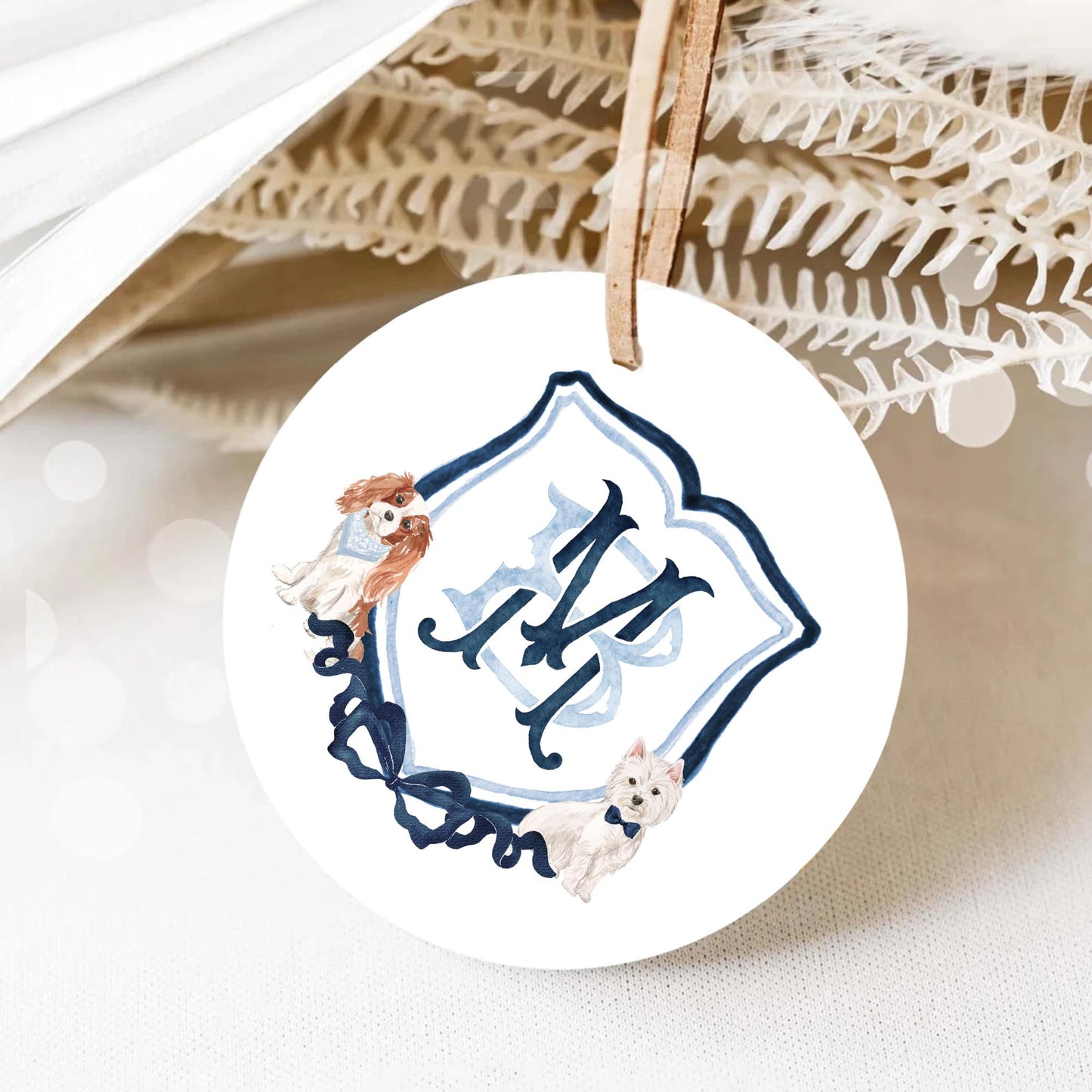 Dark Blue Watercolor Classic Eucalyptus Ribbon Flower Wedding Crest - Monogram Crest - Watercolor Wedding Crest - Romantic Wedding Crest