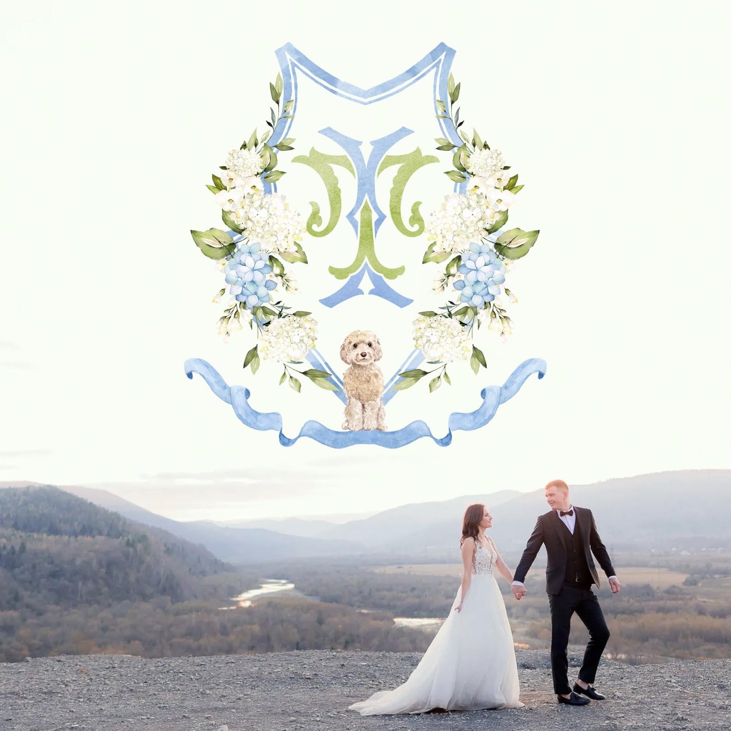 Hydrangea Flower Wedding Crest - Monogram Crest - Hydrangea Floral Luxury Watercolor Wedding Crest - Romantic Wedding Crest- Boho Hydrangea