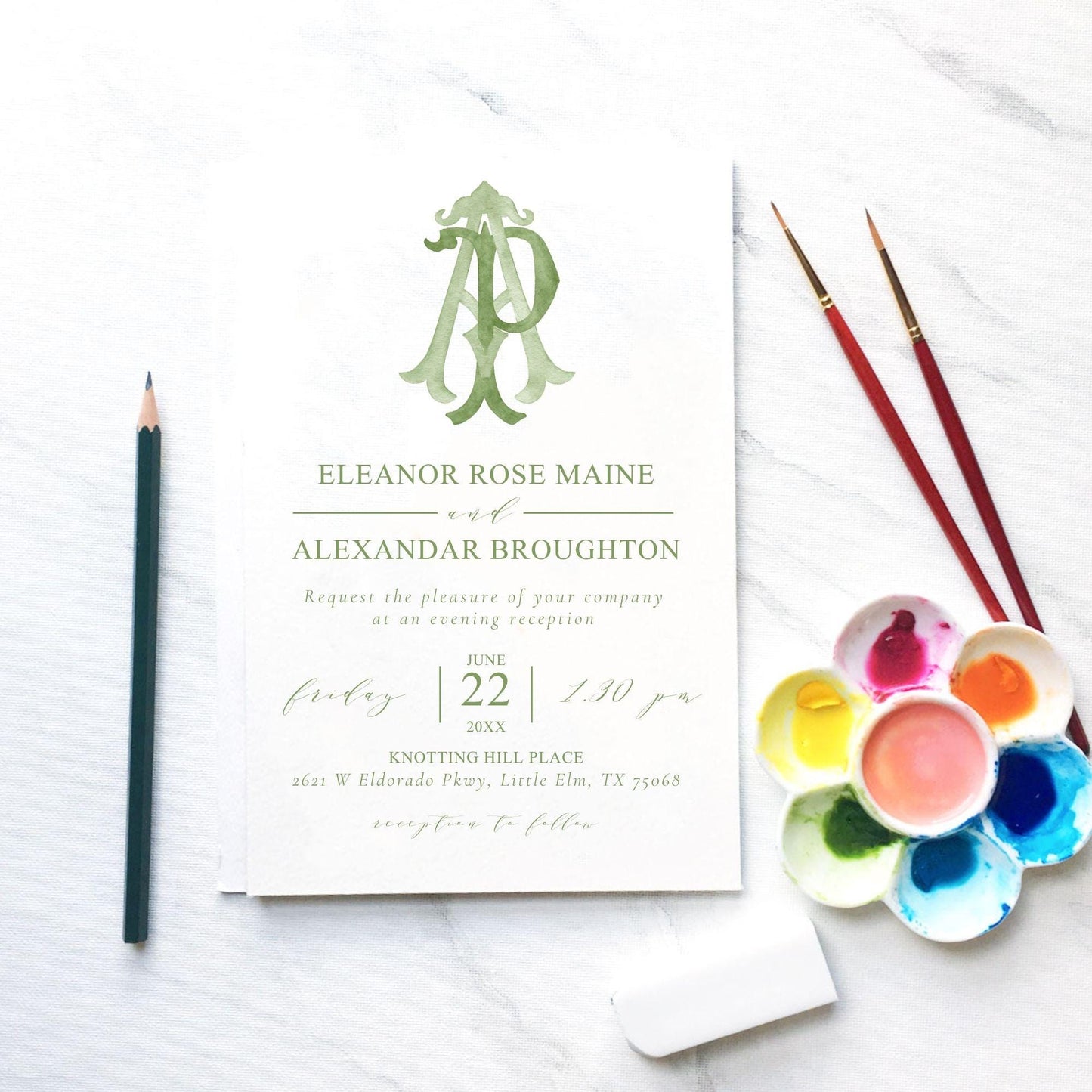 Watercolor Wedding Monogram – AP/PA Initial Crest (Digital Download)