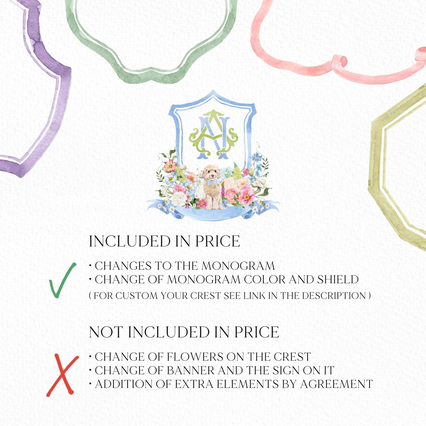 Wildflowers Bright Floral Hydrangea Watercolor Wedding Crest - Monogram Crest - Floral Watercolor Wedding Crest - Romantic Wedding Crest