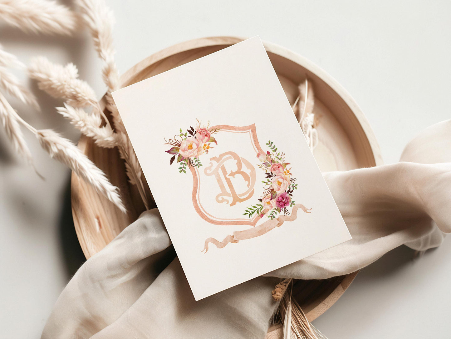 Boho Pink Floral Wedding Crest - Monogram Crest - Pink Floral Luxury Watercolor Wedding Crest - Romantic Wedding Crest - Boho Roses