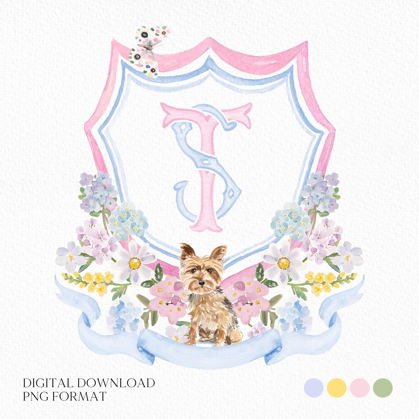 soft watercolor Tones Flower Wedding Crest Watercolor - Monogram Crest - Bright Floral Watercolor Wedding Crest - Romantic Wedding Crest