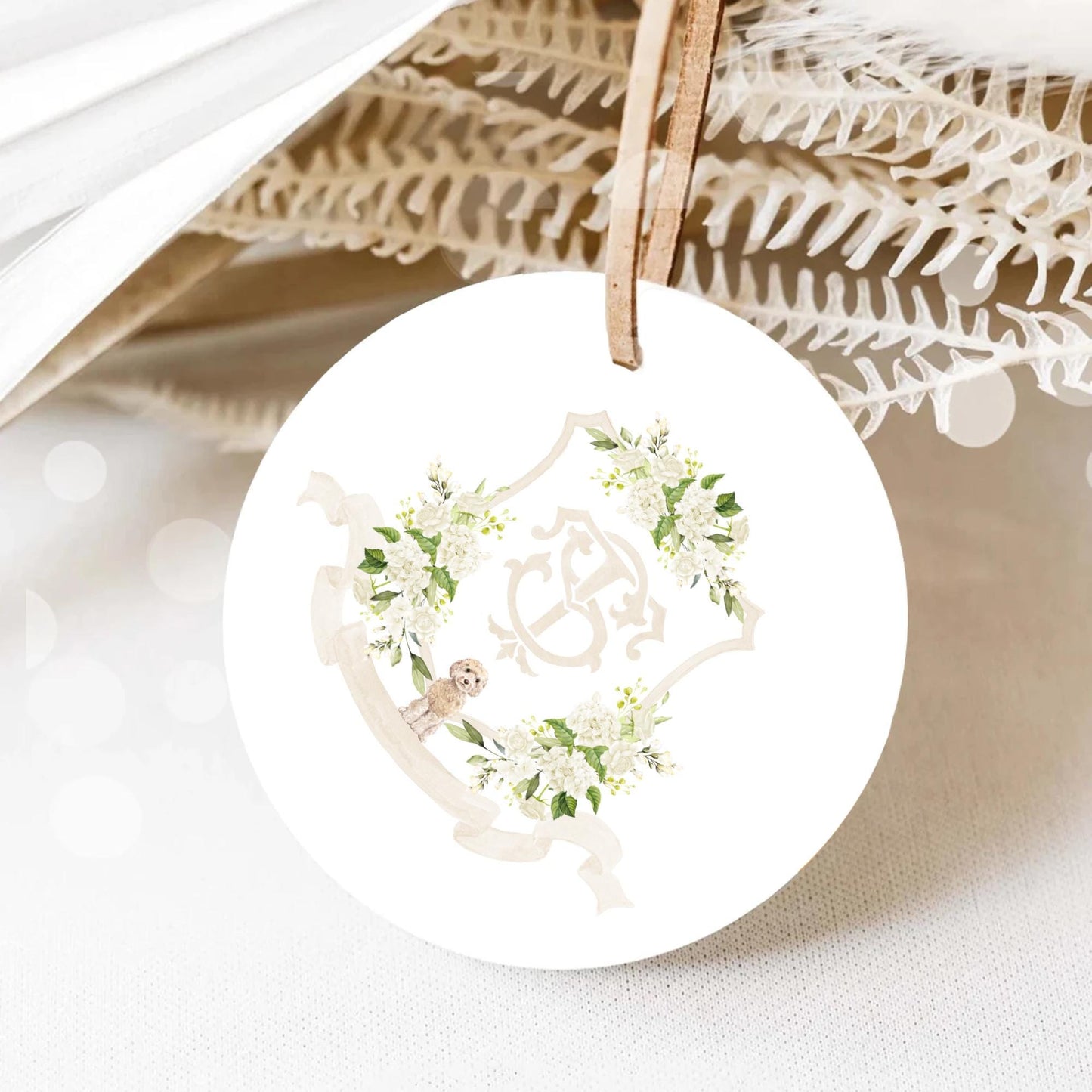 White Hydrangea Flower Wedding Crest - Monogram Crest - Hydrangea Floral Luxury Watercolor Wedding Crest - Romantic Wedding Crest