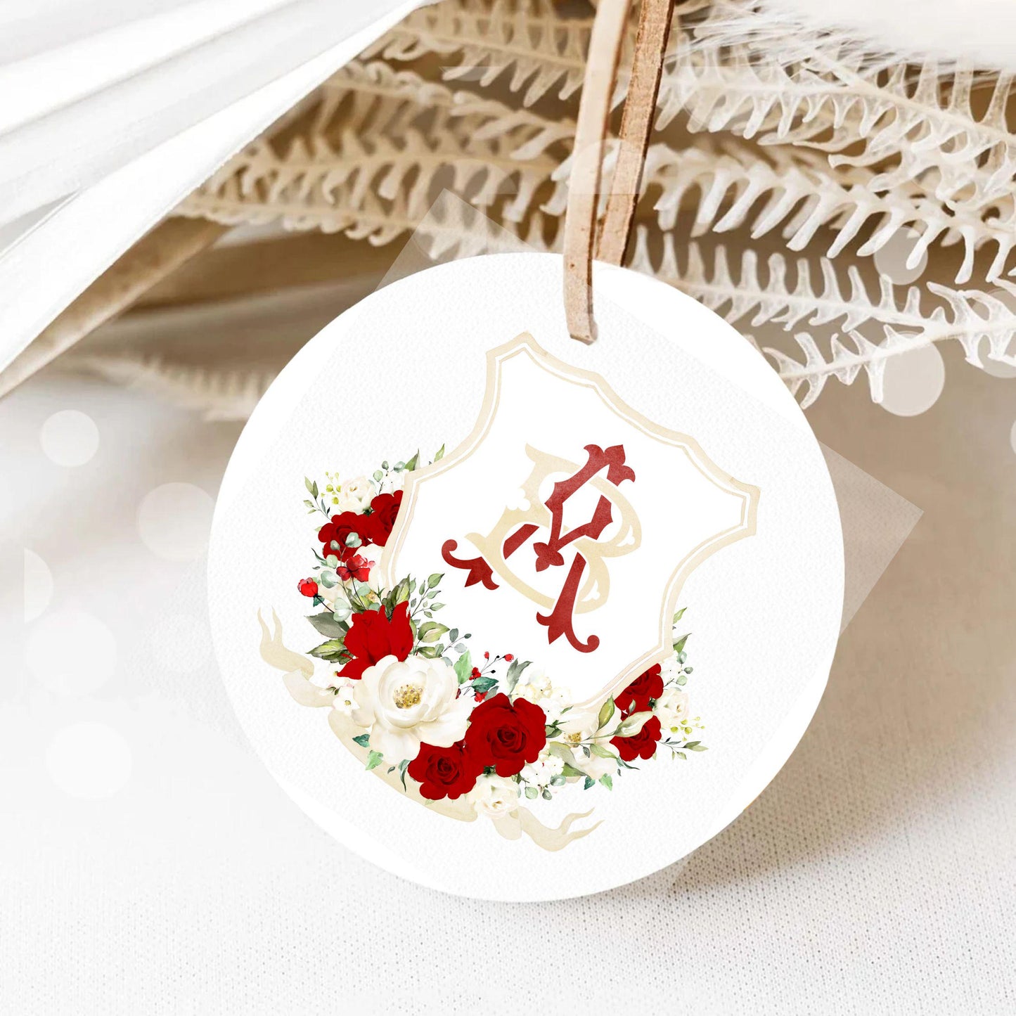 ROSIE - Red and White Roses Flower Wedding Crest - Monogram Crest - Floral Luxury Watercolor Wedding Crest - Romantic Wedding Crest