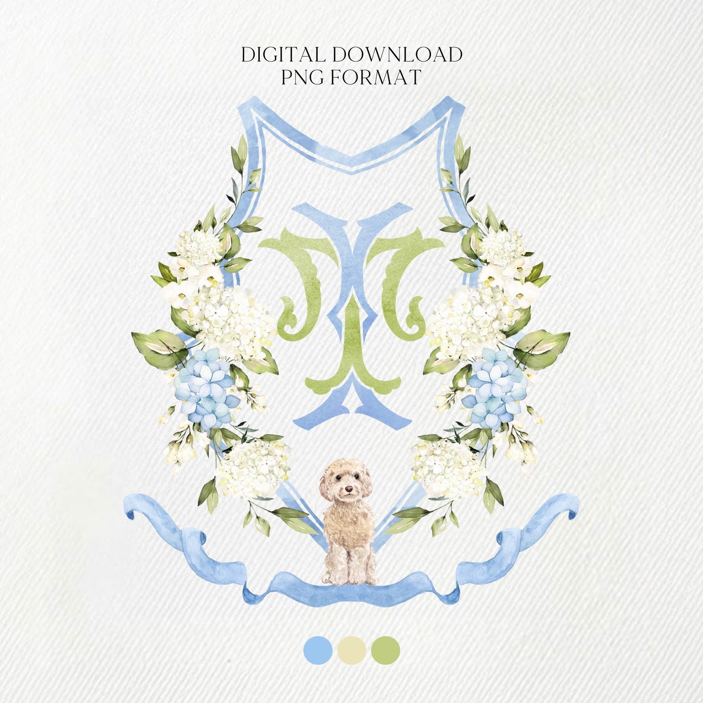 Hydrangea Flower Wedding Crest - Monogram Crest - Hydrangea Floral Luxury Watercolor Wedding Crest - Romantic Wedding Crest- Boho Hydrangea