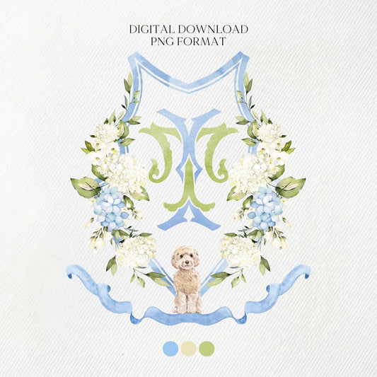 Hydrangea Flower Wedding Crest - Monogram Crest - Hydrangea Floral Luxury Watercolor Wedding Crest - Romantic Wedding Crest- Boho Hydrangea