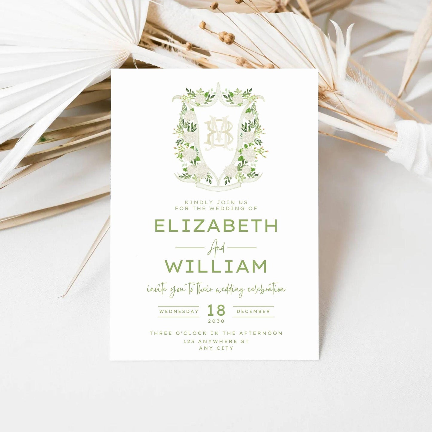 White Hydrangea Flower Wedding Crest - Monogram Crest - Hydrangea Floral Luxury Watercolor Wedding Crest - Romantic Wedding Crest