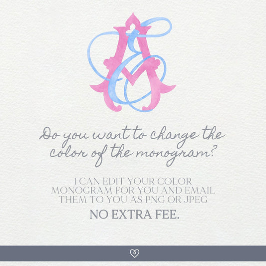 Watercolor Wedding Monogram AE/EA - Classic Style (Digital Download)