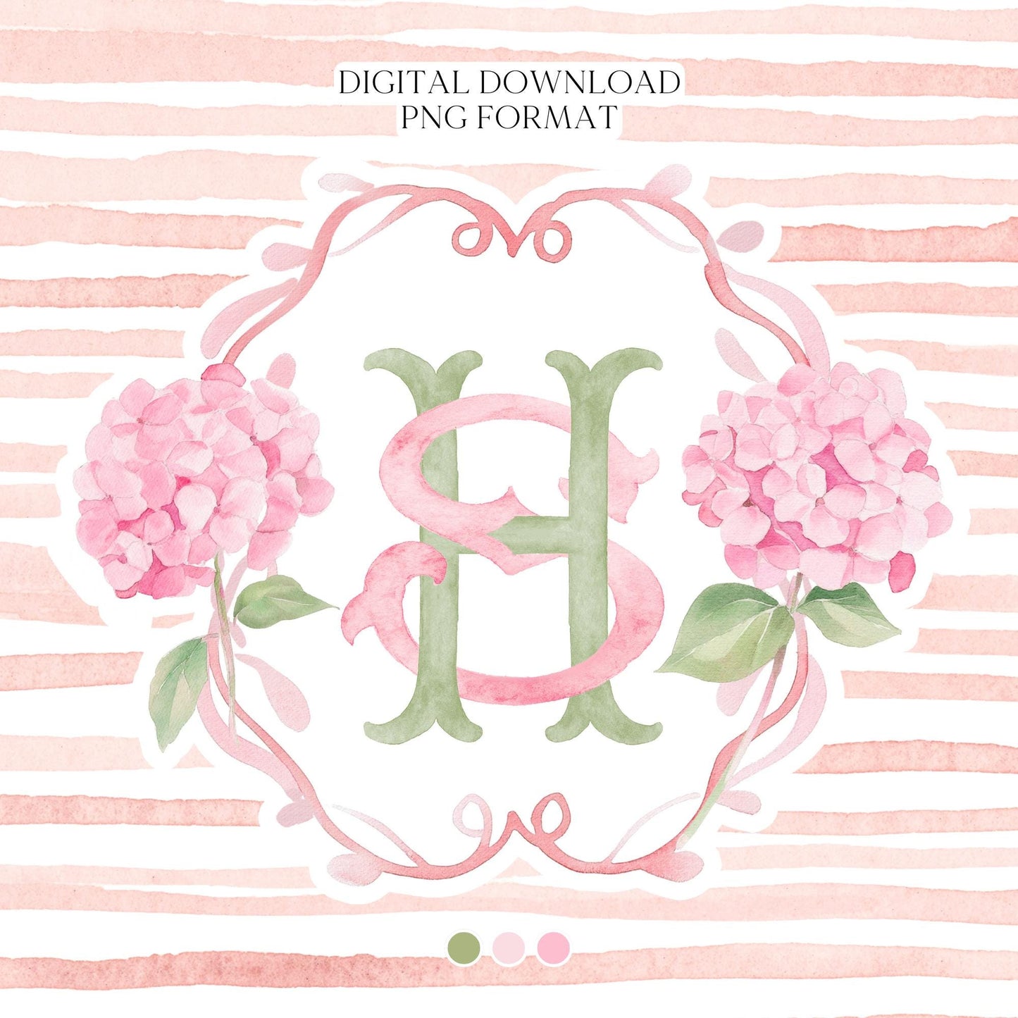 Pink Hydrangea Flower Wedding Crest - Monogram Crest - Hydrangea Floral Luxury Watercolor Wedding Crest - Romantic Wedding Crest
