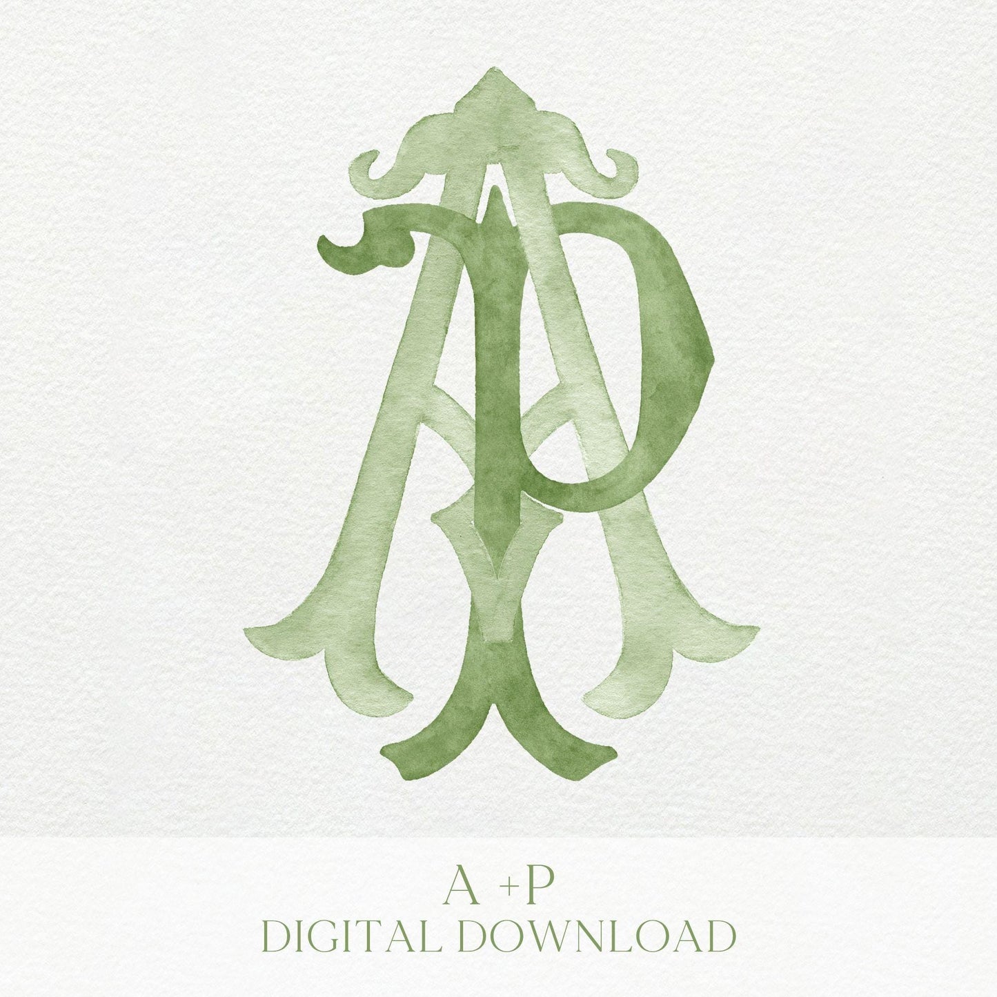 Watercolor Wedding Monogram – AP/PA Initial Crest (Digital Download)