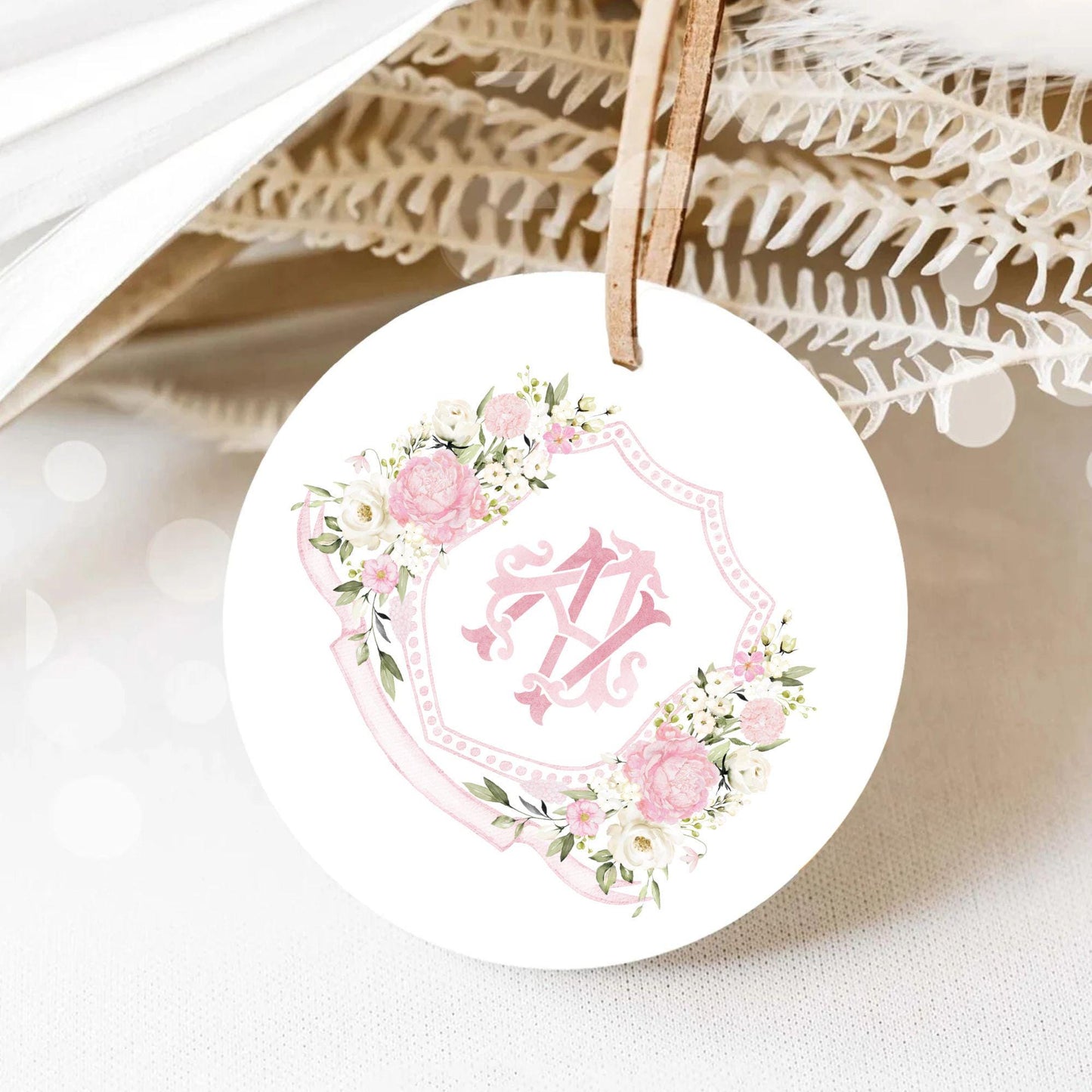 Creamy Rose Ivory Pink Peony White Flower Wedding Crest - Monogram Crest - Pink Floral Watercolor Wedding Crest - Romantic Wedding Crest