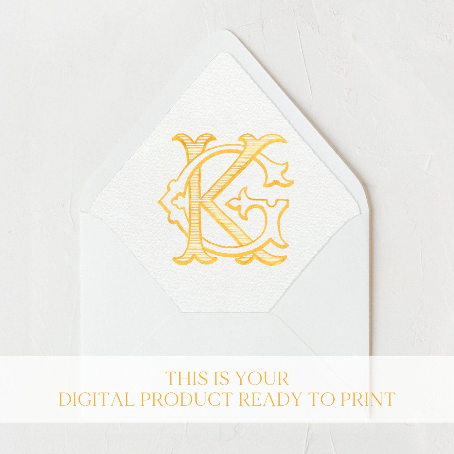 Watercolor Wedding Monogram – KG Interlocking Initial (Digital Download)