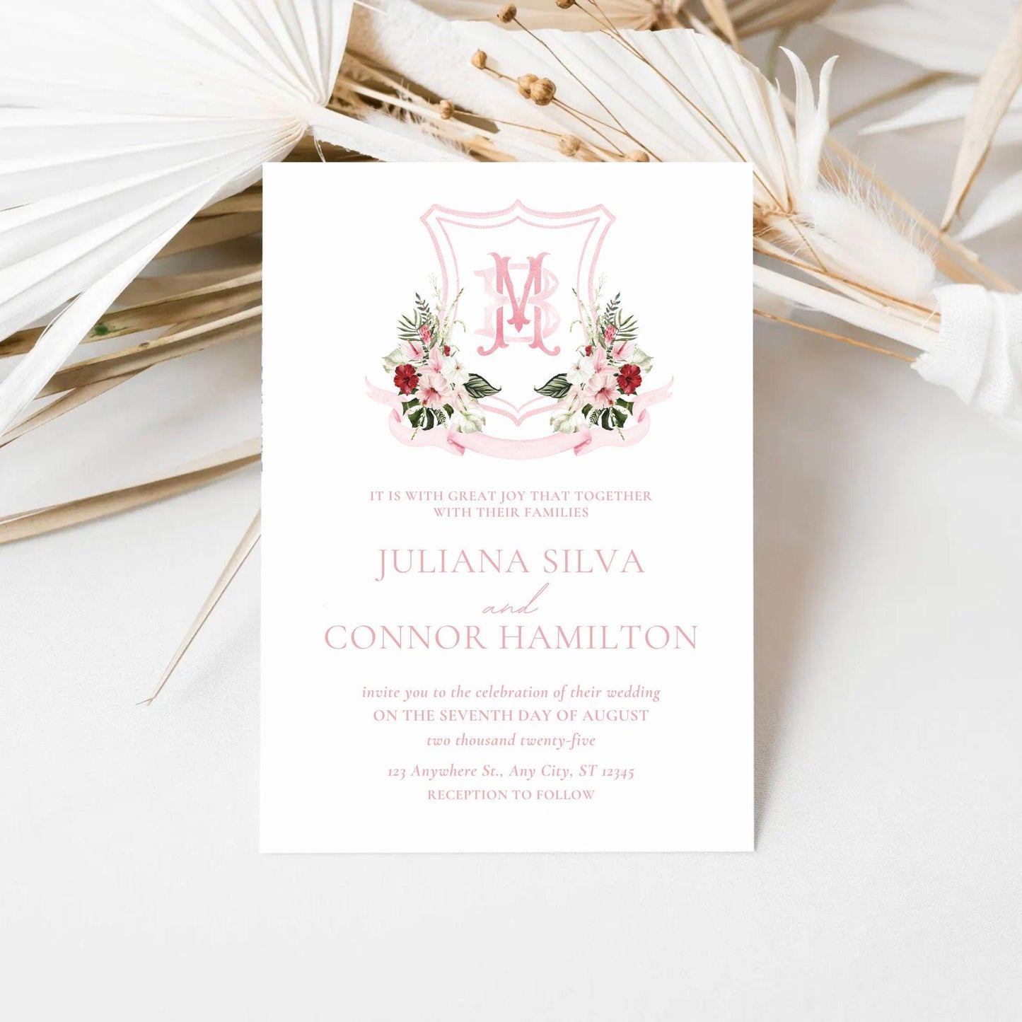 Jungle Bridal Watercolor Flowers Wedding Crest - Monogram Crest - Summer Tropical Watercolor Wedding Crest - Romantic Wedding Crest