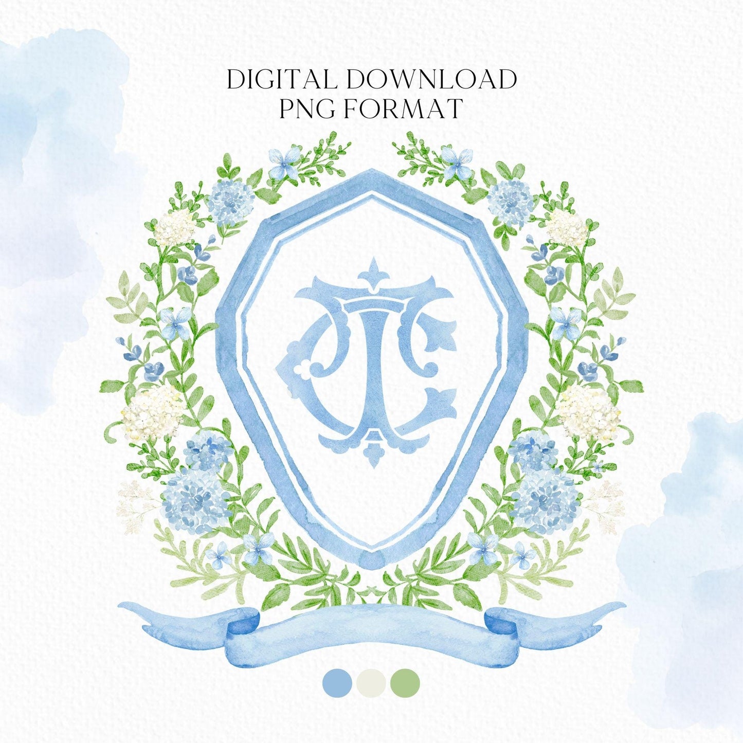Hydrangea Flower Wedding Crest - Monogram Crest - Hydrangea Floral Luxury Watercolor Wedding Crest - Romantic Wedding Crest- Boho Hydrangea