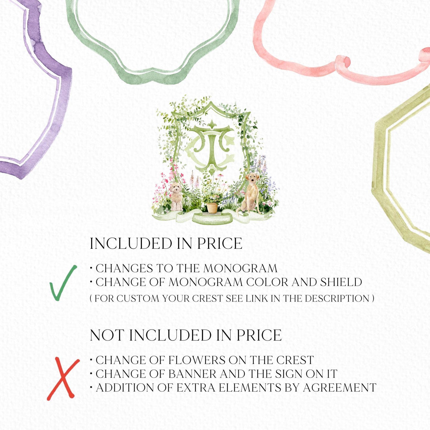 Romantic Garden Flower Wedding Crest - Monogram Crest - Watercolor Colorful Spring Floral Watercolor Wedding Crest - Romantic Wedding Crest