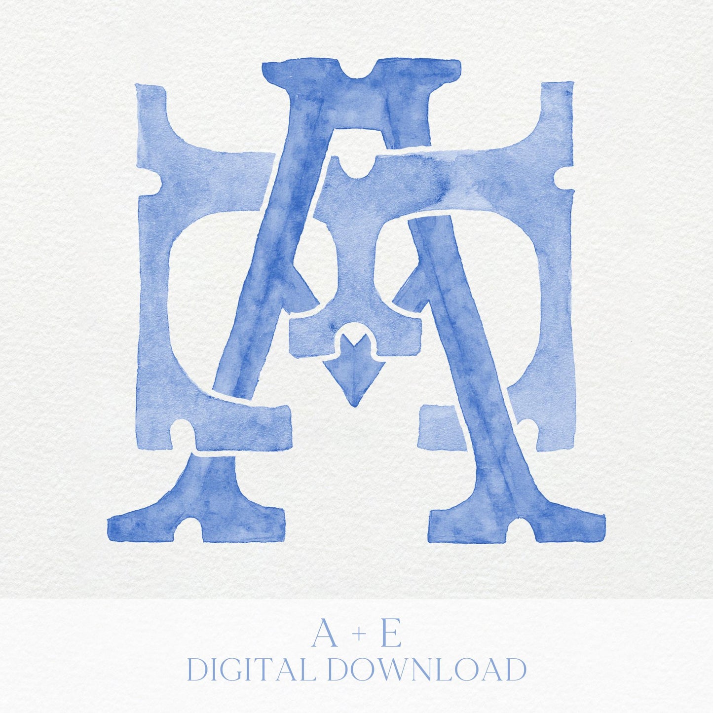 Watercolor Wedding Monogram AE  - EA Classic Monogram - Digital Download - 2 Letter Monogrammed - Custom Watercolor Wedding Crest