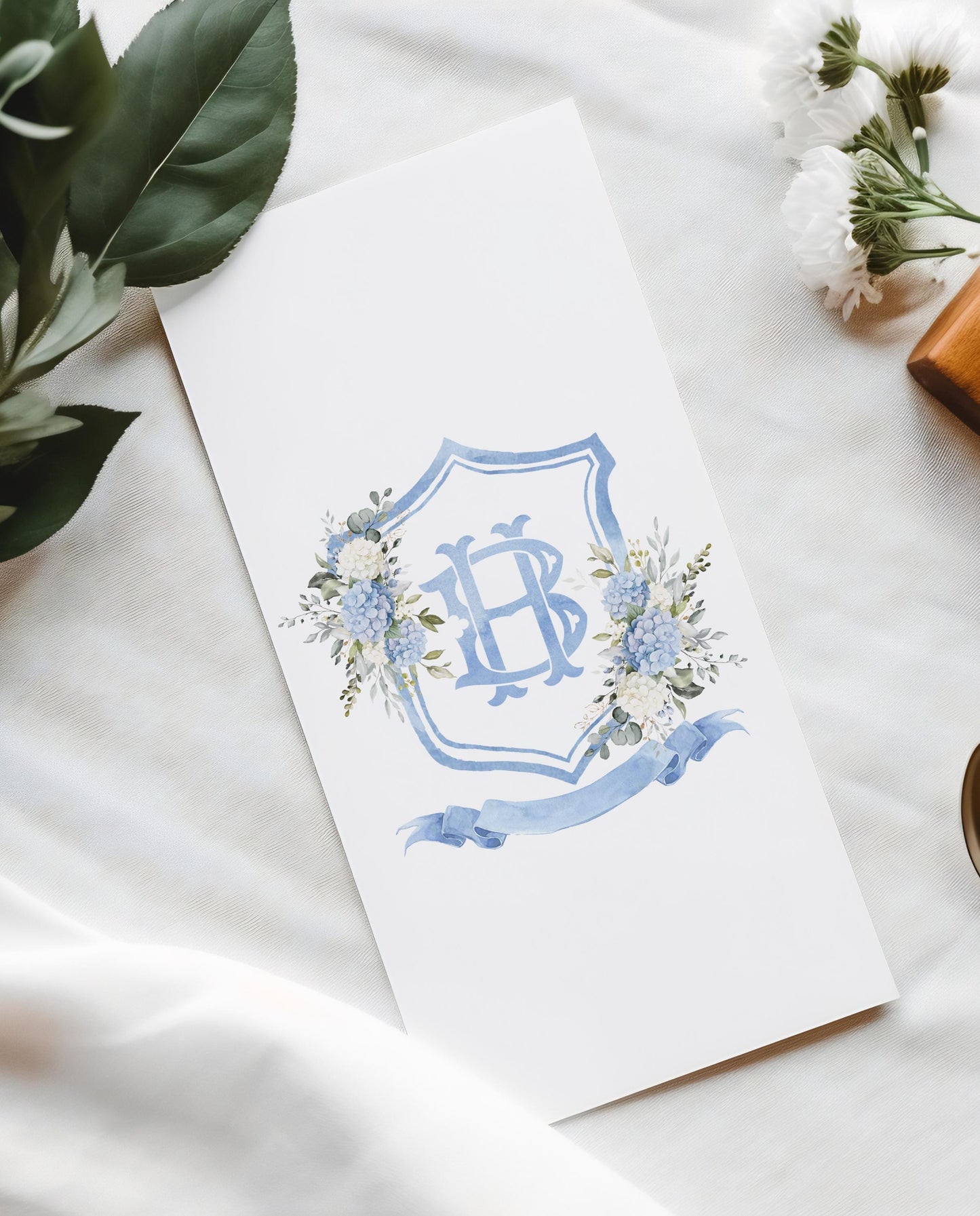 Hydrangea Flower Wedding Crest - Monogram Crest - Hydrangea Floral Luxury Watercolor Wedding Crest - Romantic Wedding Crest- Boho Hydrangea
